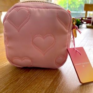 Stoney Clover x Target, pink satin pouch w quilted heart shapes